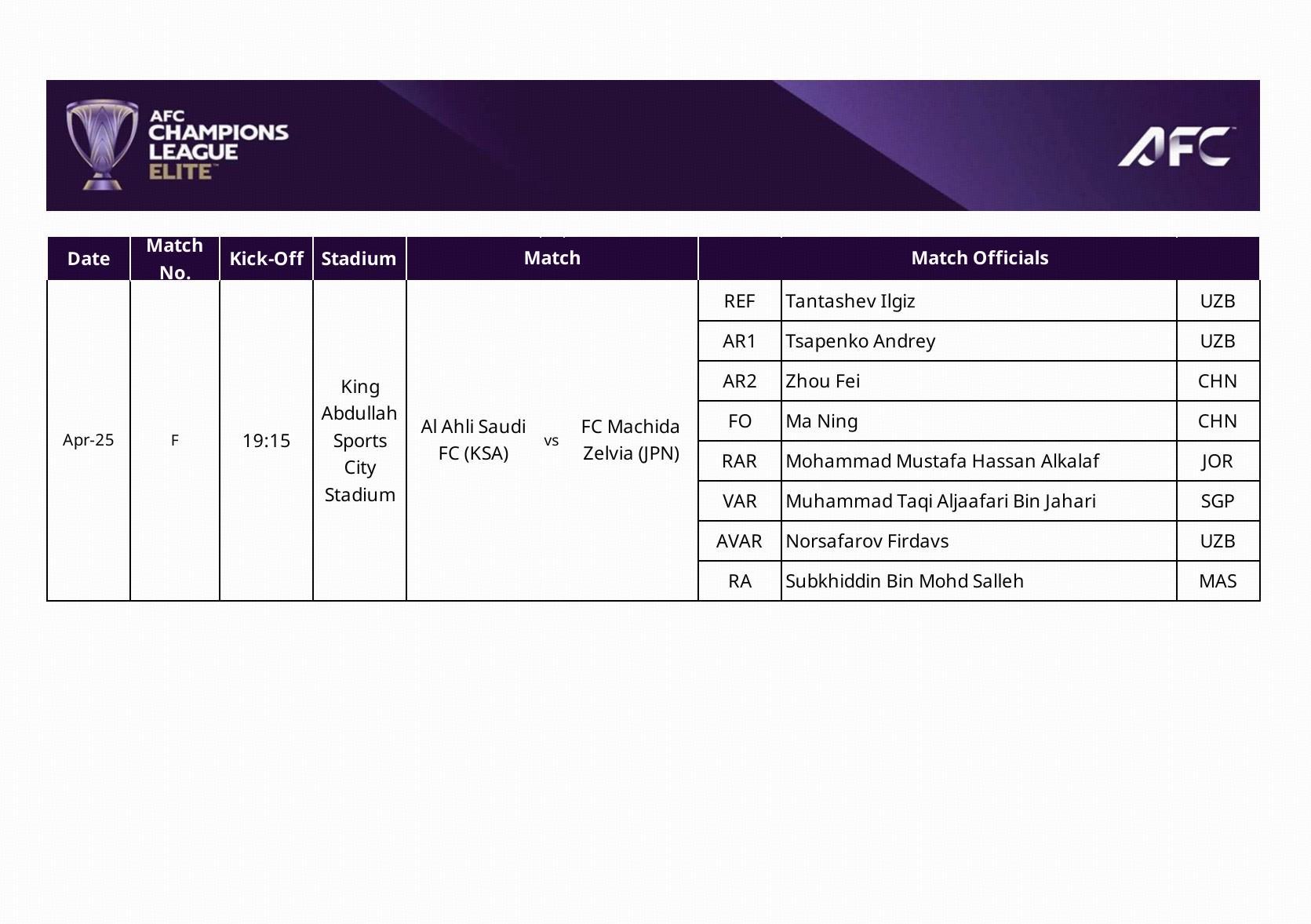 华体会体育-官方：马宁以四官身份执法亚冠精英赛决赛，周飞担任边裁